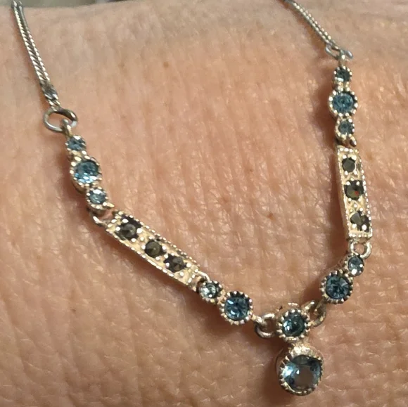 VINTAGE ANTIQUE STERLING 925 SKY BLUE TOPAZ AND MARCASITE NECKLACE 16 IN - Picture 3 of 5